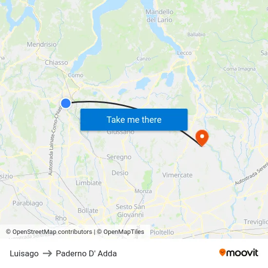 Luisago to Paderno D'Adda map