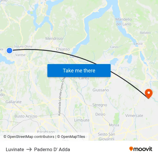 Luvinate to Paderno D'Adda map