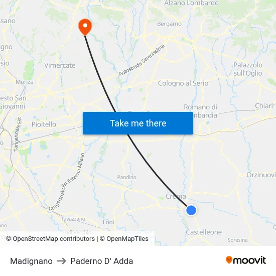 Madignano to Paderno D'Adda map