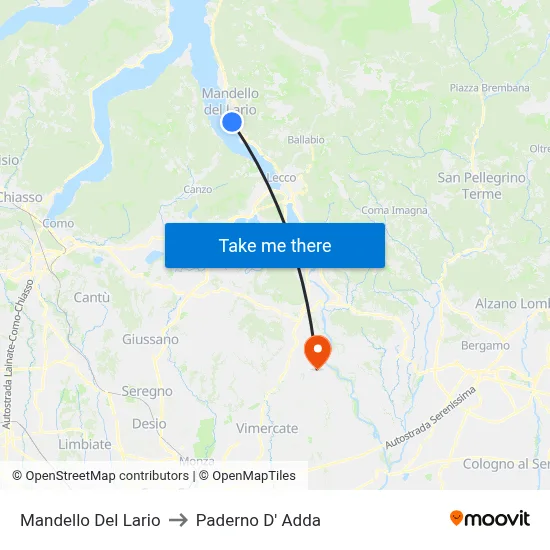 Mandello Del Lario to Paderno D'Adda map