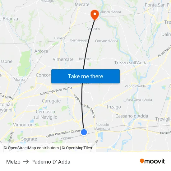 Melzo to Paderno D'Adda map
