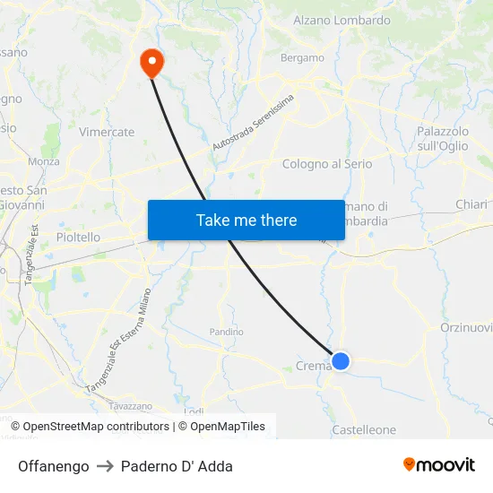 Offanengo to Paderno D' Adda map