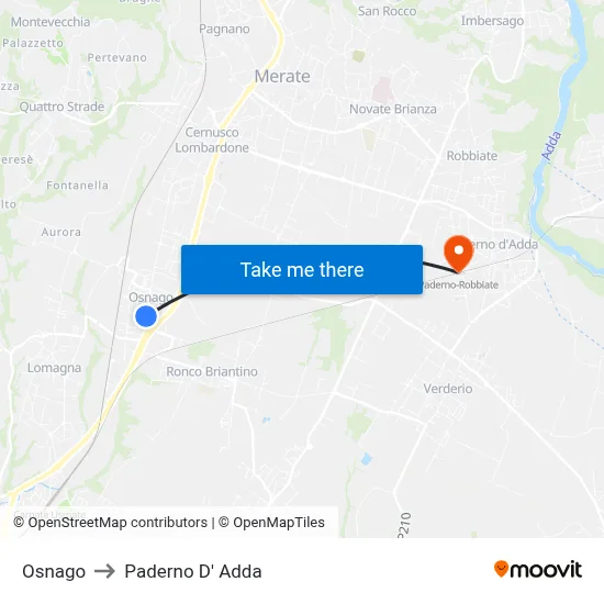 Osnago to Paderno D' Adda map