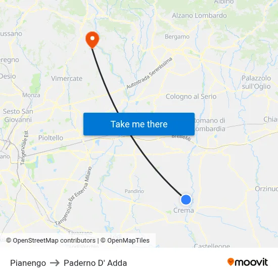 Pianengo to Paderno D'Adda map