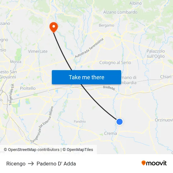 Ricengo to Paderno D' Adda map