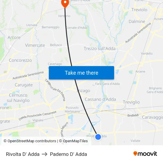 Rivolta D' Adda to Paderno D' Adda map