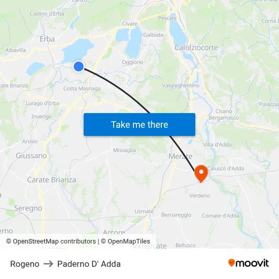 Rogeno to Paderno D' Adda map