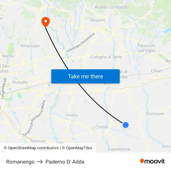 Romanengo to Paderno D' Adda map