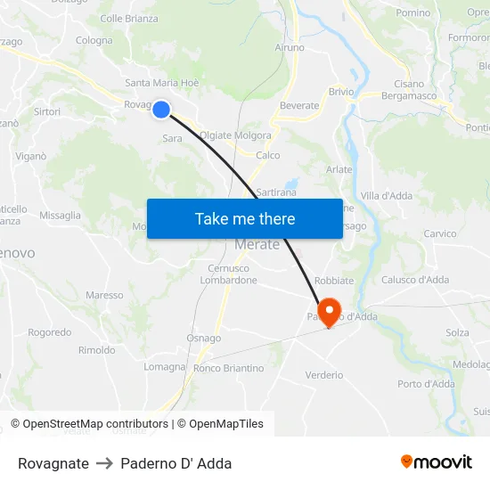 Rovagnate to Paderno D' Adda map