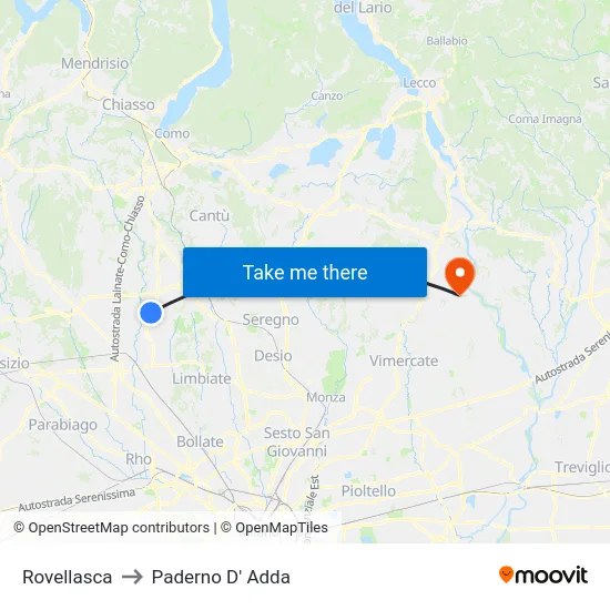 Rovellasca to Paderno D'Adda map
