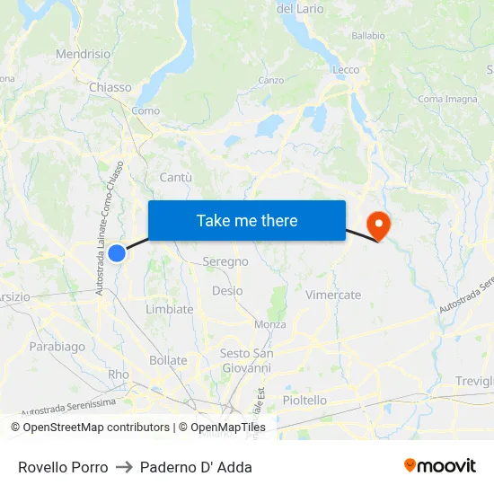 Rovello Porro to Paderno D' Adda map