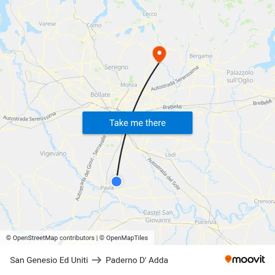 San Genesio Ed Uniti to Paderno D' Adda map