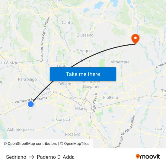 Sedriano to Paderno D' Adda map