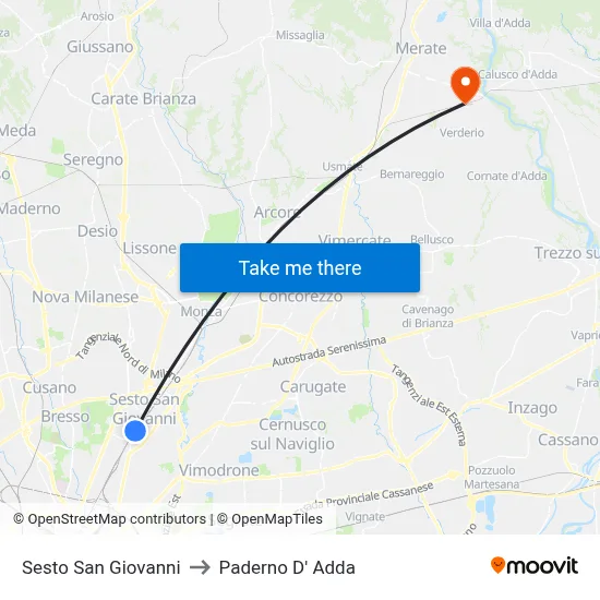 Sesto San Giovanni to Paderno D' Adda map