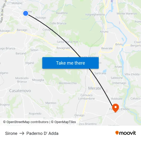 Sirone to Paderno D' Adda map