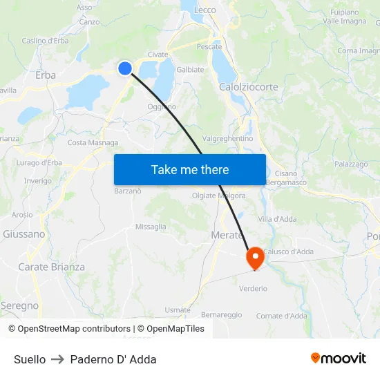 Suello to Paderno D'Adda map
