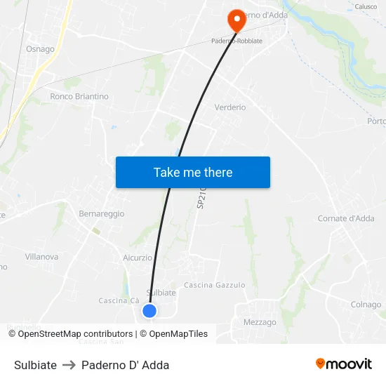 Sulbiate to Paderno D'Adda map