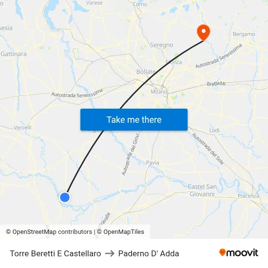 Torre Beretti e Castellaro to Paderno D'Adda map