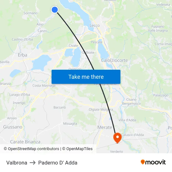 Valbrona to Paderno D' Adda map
