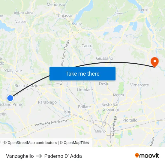 Vanzaghello to Paderno D' Adda map