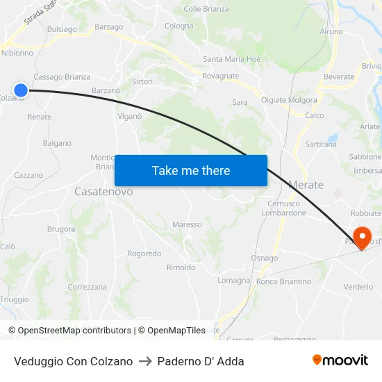 Veduggio Con Colzano to Paderno D' Adda map