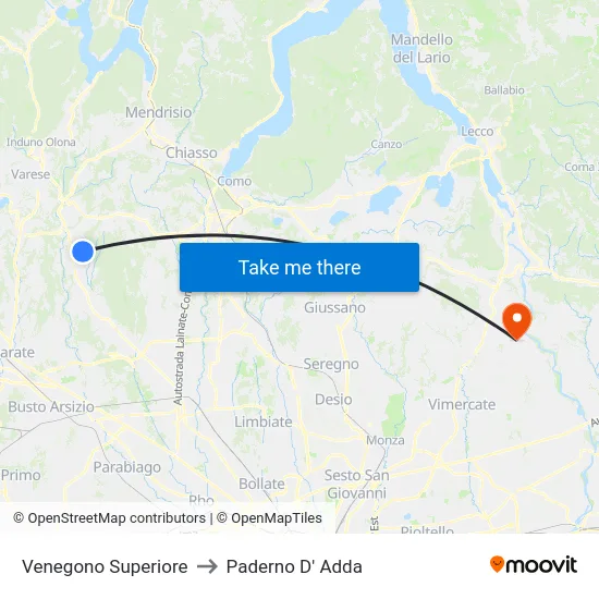 Venegono Superiore to Paderno D' Adda map