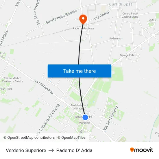 Verderio Superiore to Paderno D'Adda map