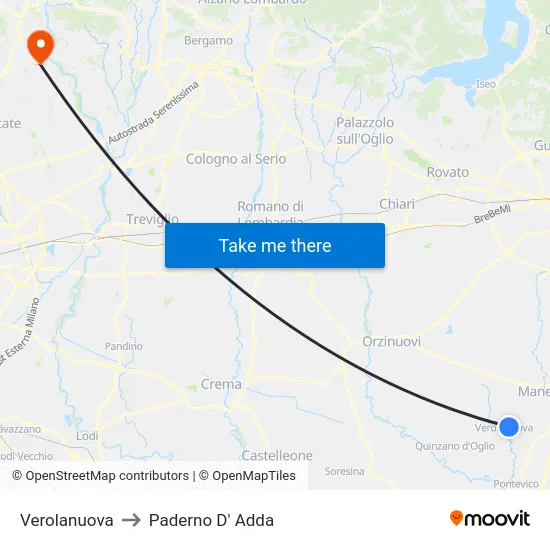 Verolanuova to Paderno D'Adda map