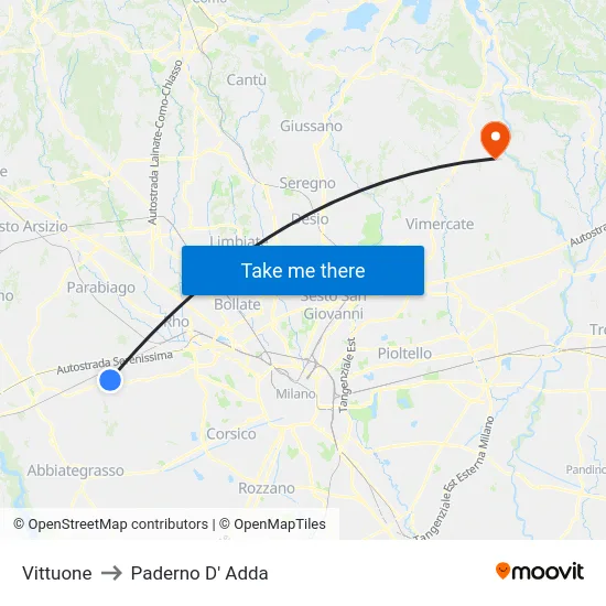 Vittuone to Paderno D'Adda map