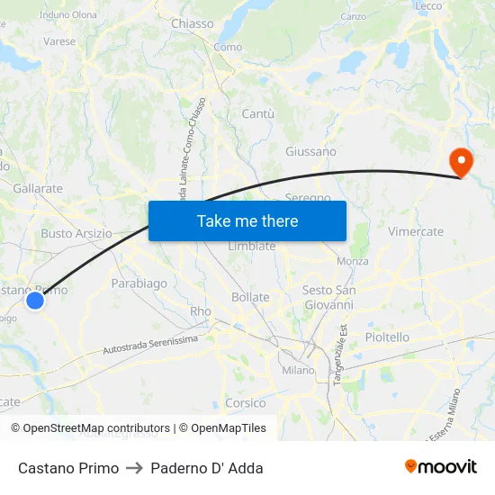 Castano Primo to Paderno D' Adda map