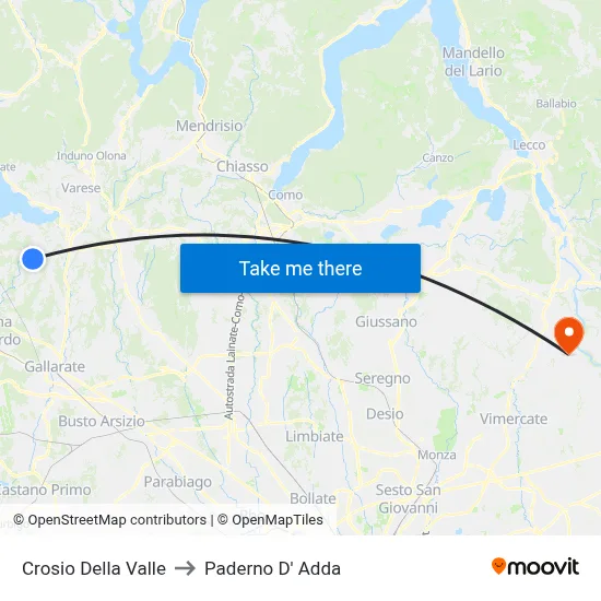 Crosio Della Valle to Paderno D'Adda map