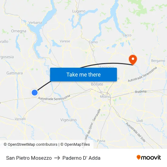 San Pietro Mosezzo to Paderno D' Adda map