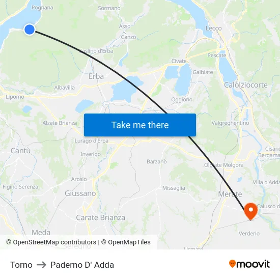 Torno to Paderno D'Adda map