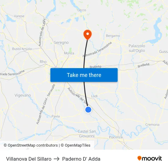 Villanova Del Sillaro to Paderno D'Adda map