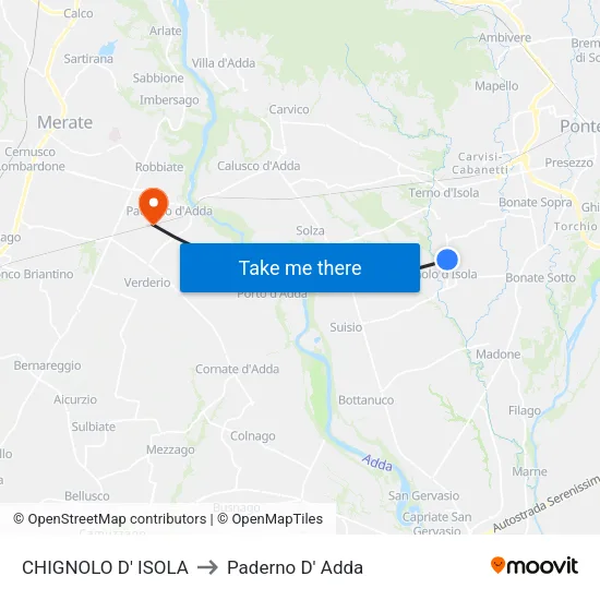 CHIGNOLO D' ISOLA to Paderno D' Adda map
