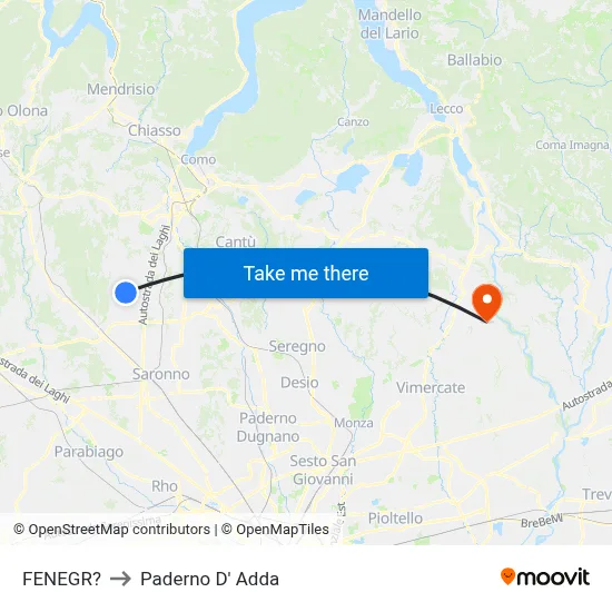 Fenegro to Paderno D'Adda map