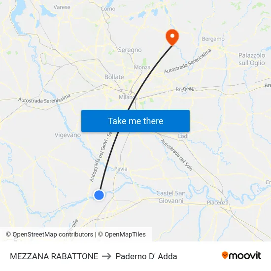 Mezzana Rabattone to Paderno D'Adda map