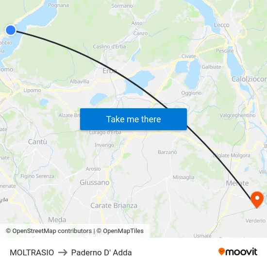 Moltrasio to Paderno D'Adda map