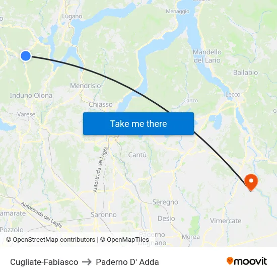 Cugliate-Fabiasco to Paderno D'Adda map