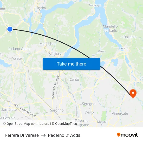 Ferrera Di Varese to Paderno D'Adda map