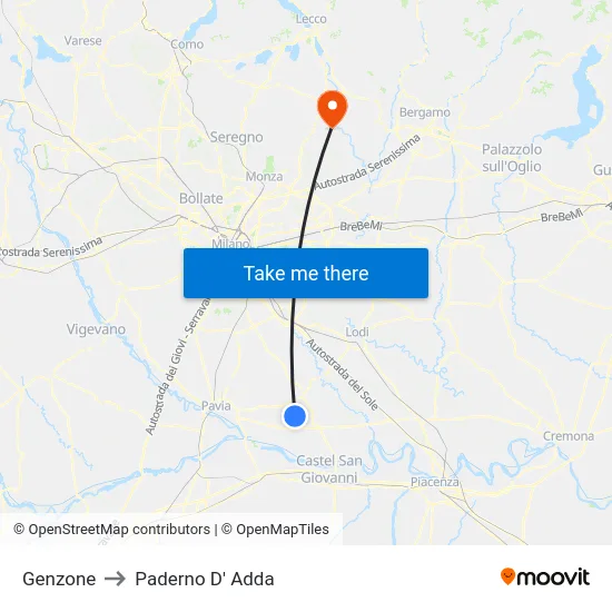 Genzone to Paderno D'Adda map