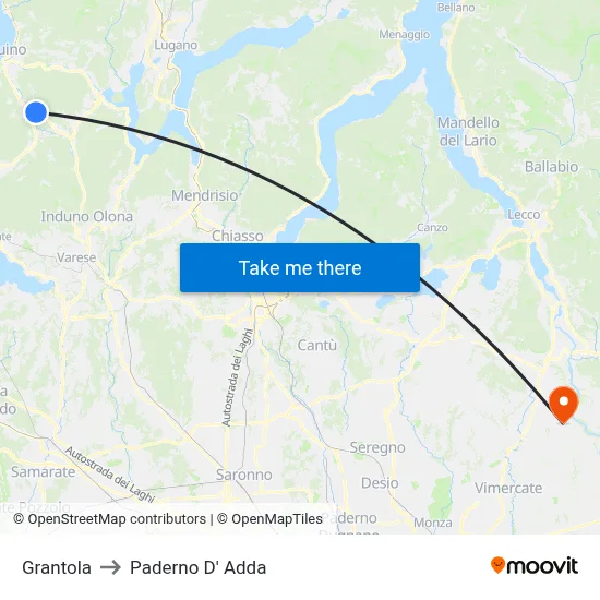 Grantola to Paderno D'Adda map