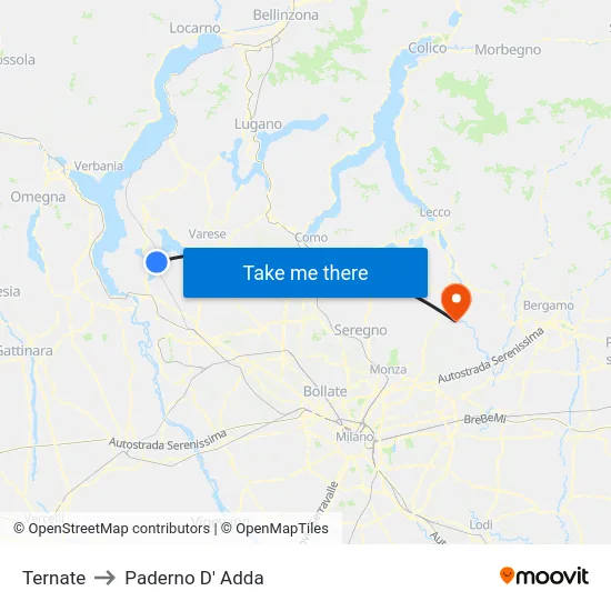 Ternate to Paderno D' Adda map
