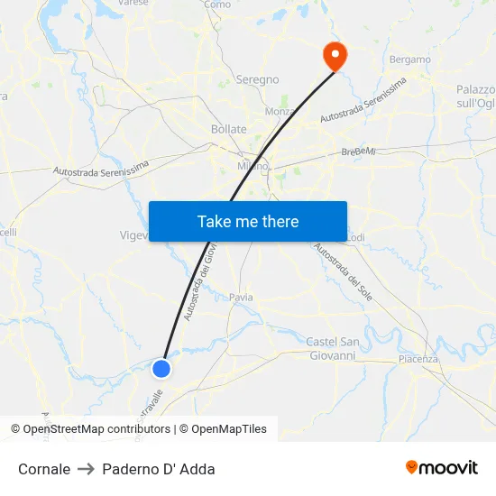 Cornale to Paderno D' Adda map