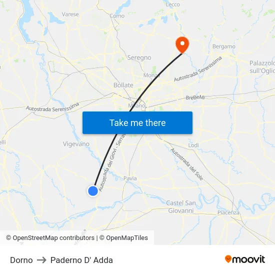 Dorno to Paderno D'Adda map