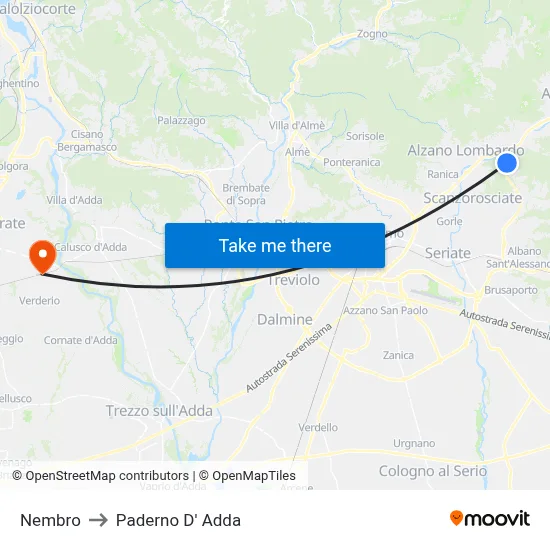 Nembro to Paderno D' Adda map