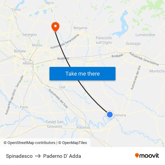 Spinadesco to Paderno D' Adda map