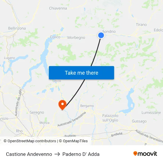 Castione Andevenno to Paderno D'Adda map