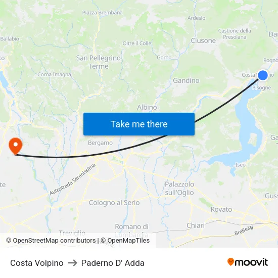 Costa Volpino to Paderno D'Adda map