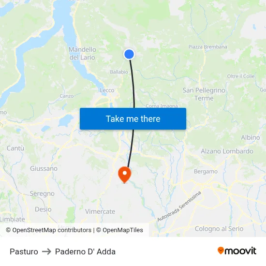 Pasturo to Paderno D' Adda map
